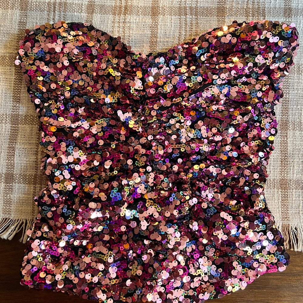 Zara Multicolor Sequin Strapless Blouse